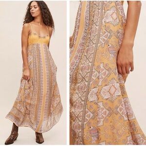 Anthropologie NWT Calida Maxi Bohemian Yellow Maxi Dress, size 16 Petite